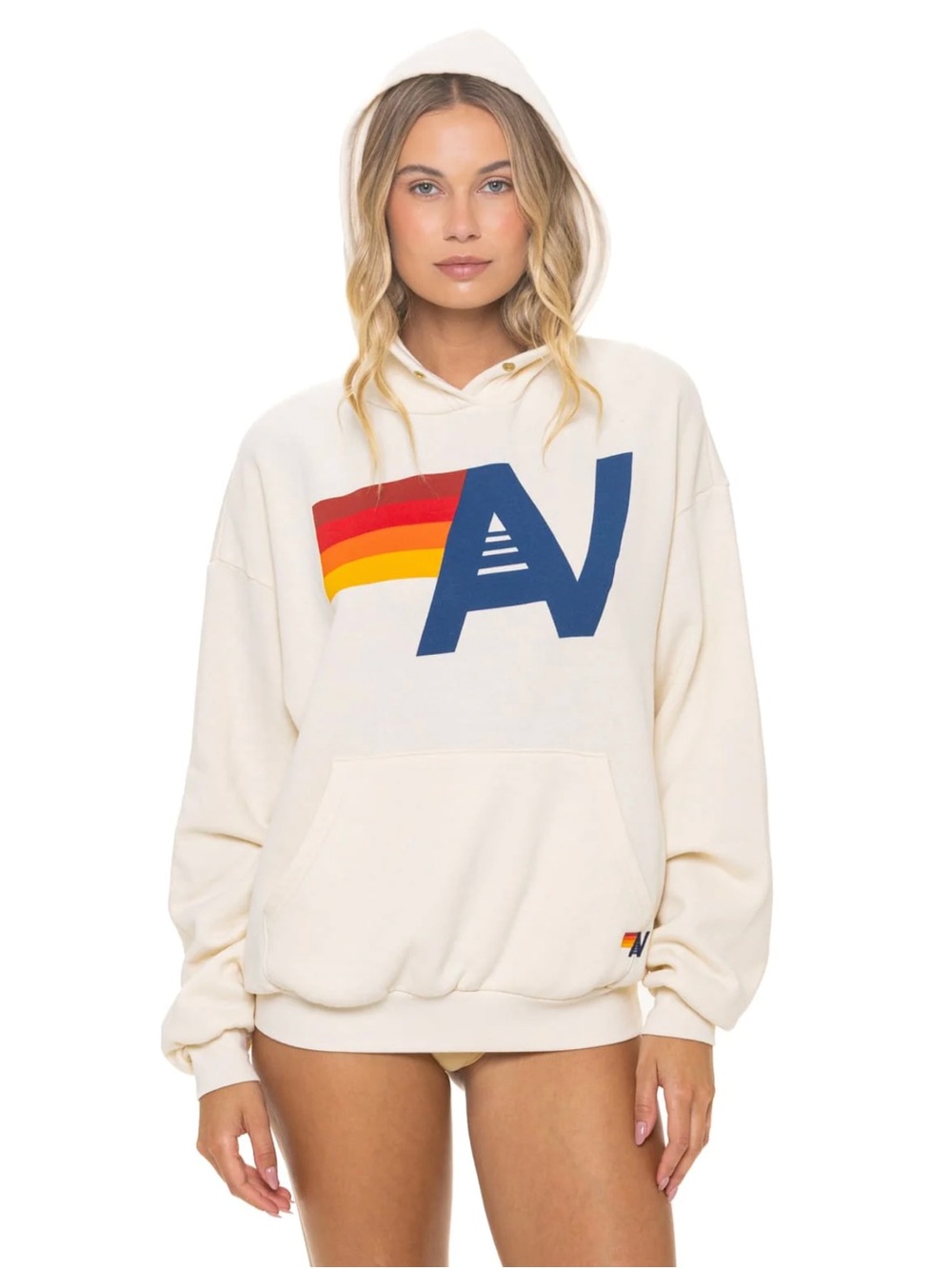 NWT - Aviator Nation - Relaxed Logo Pullover Hoodie - vintage white